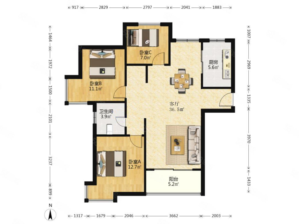 世博家园十一街坊3室2厅1卫101.78㎡南北500万