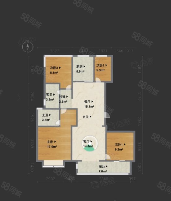 保利天悦(一期)4室2厅2卫122㎡南北380万