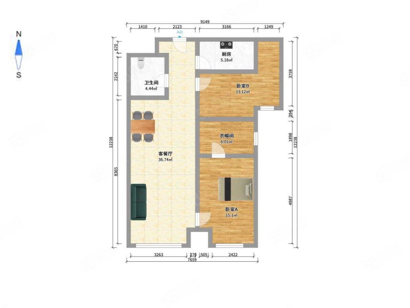 华业玫瑰东方一期2室2厅1卫89.75㎡南北210万