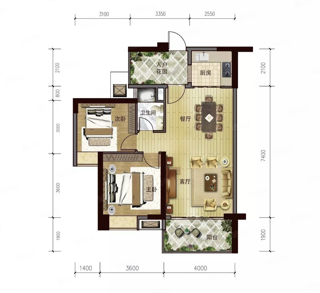 康德广场3室2厅2卫91.16㎡东84万