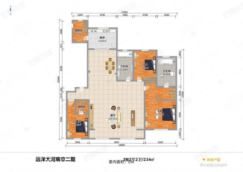 远洋大河宸章3室2厅2卫233.6㎡南北670万