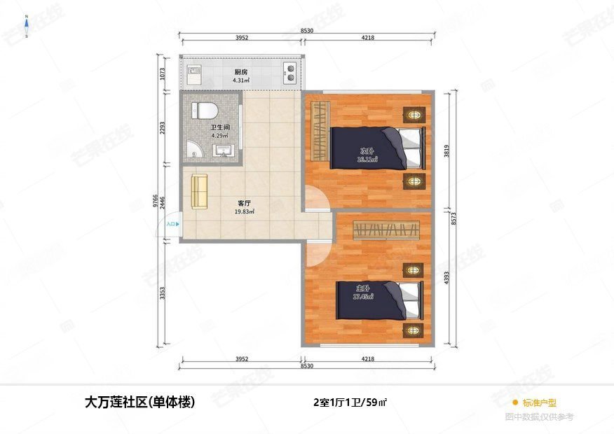 大万莲社区(先农坛路17巷东)2室1厅1卫58㎡南北49万