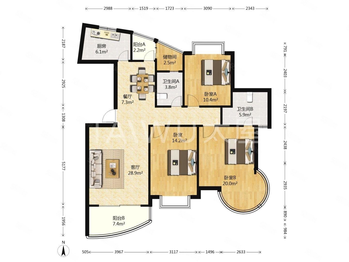 陆家嘴美丽苑3室2厅2卫145㎡南北1570万