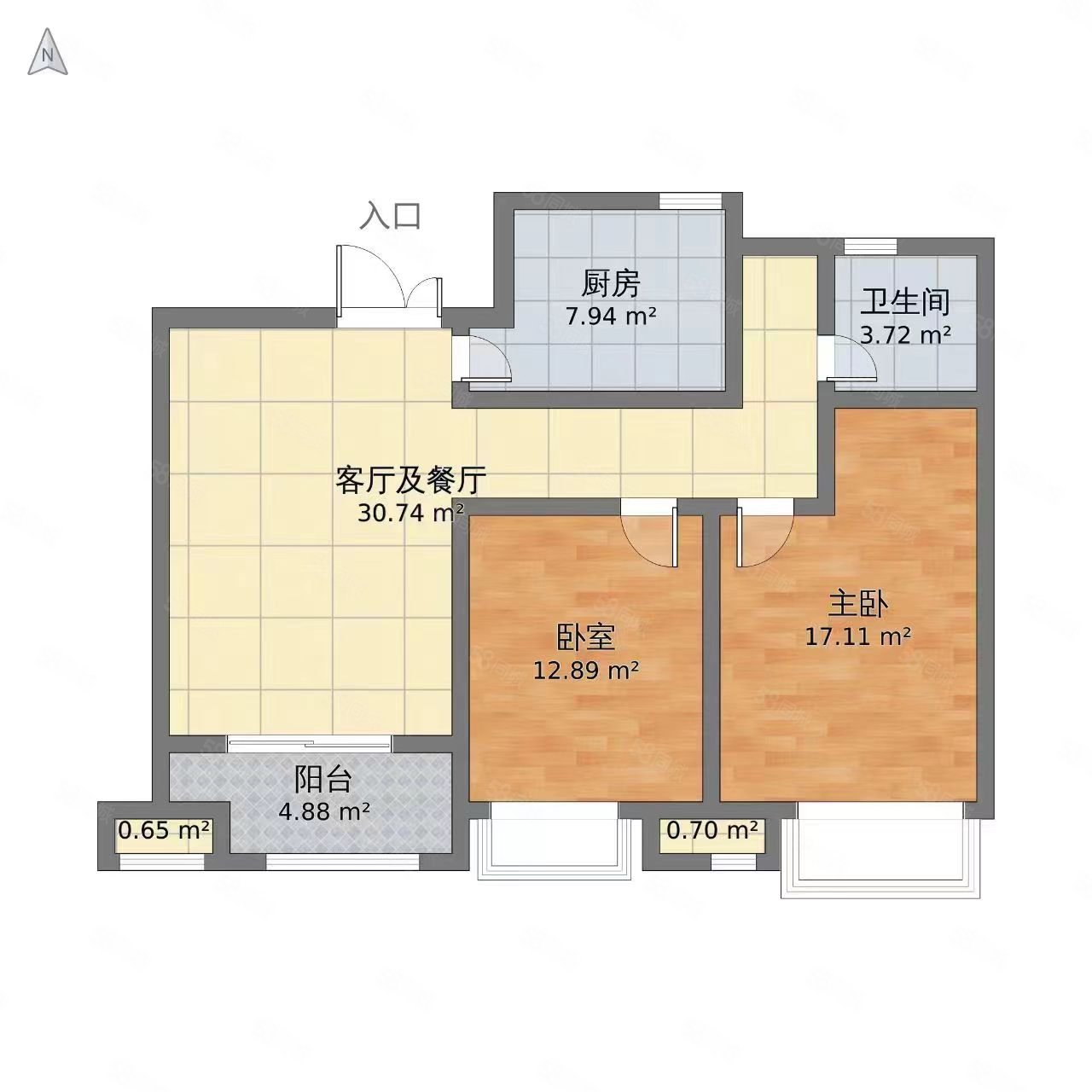 晧月里3室1厅1卫71㎡南北123万