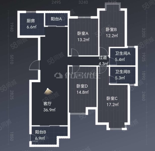 金阳世纪城龙瑞苑4室2厅2卫158㎡南北116.88万