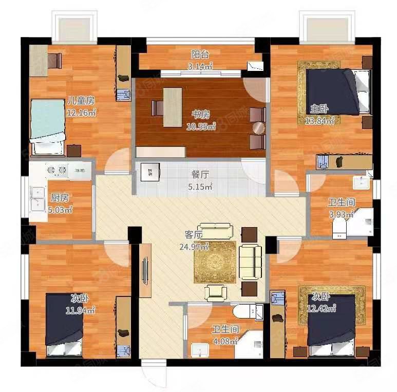 四房三厅,带大车库,新装未住,东边套,和信花园-金华58同城