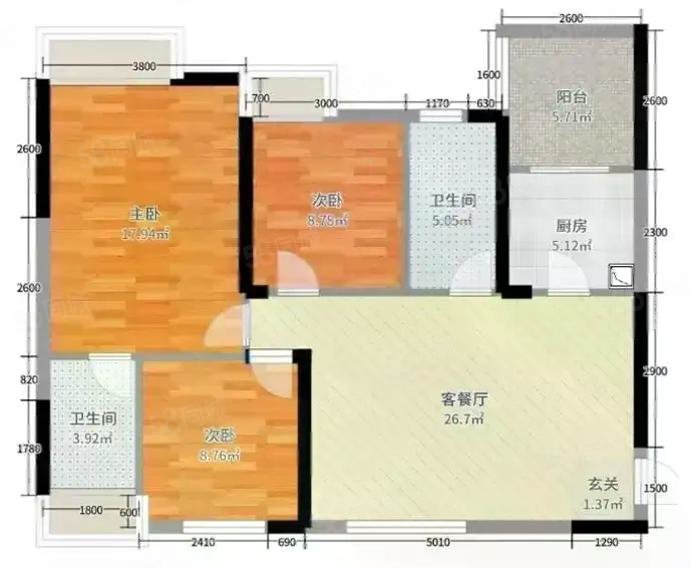 华侨城滨江壹号3室2厅2卫93㎡南北158万