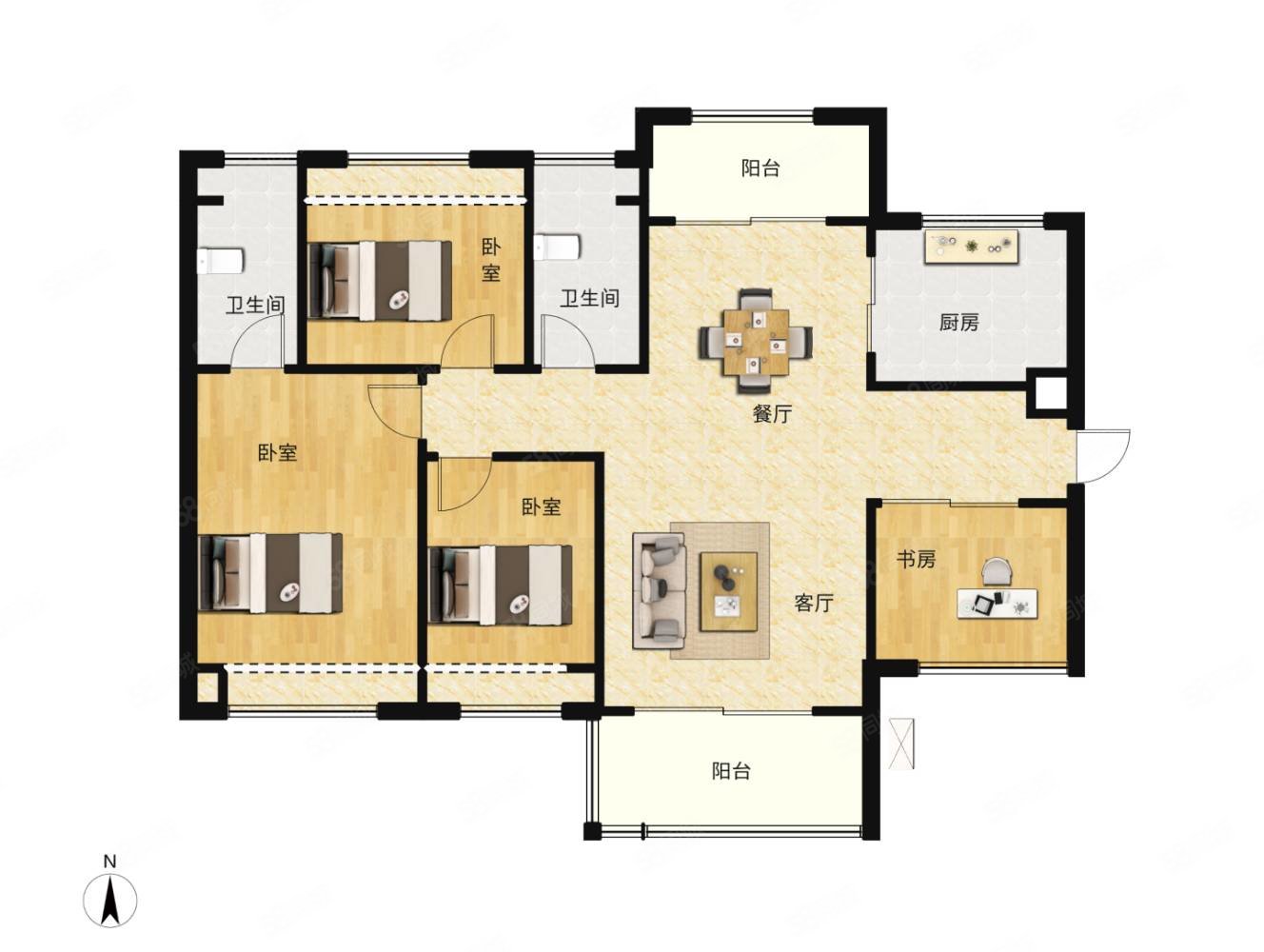 香缤广场4室2厅2卫127.49㎡南北146万
