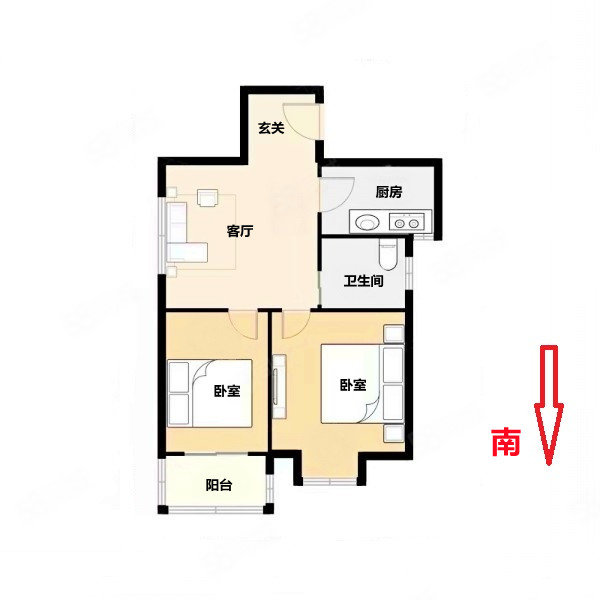 易盛家园2室1厅1卫61.78㎡南135万