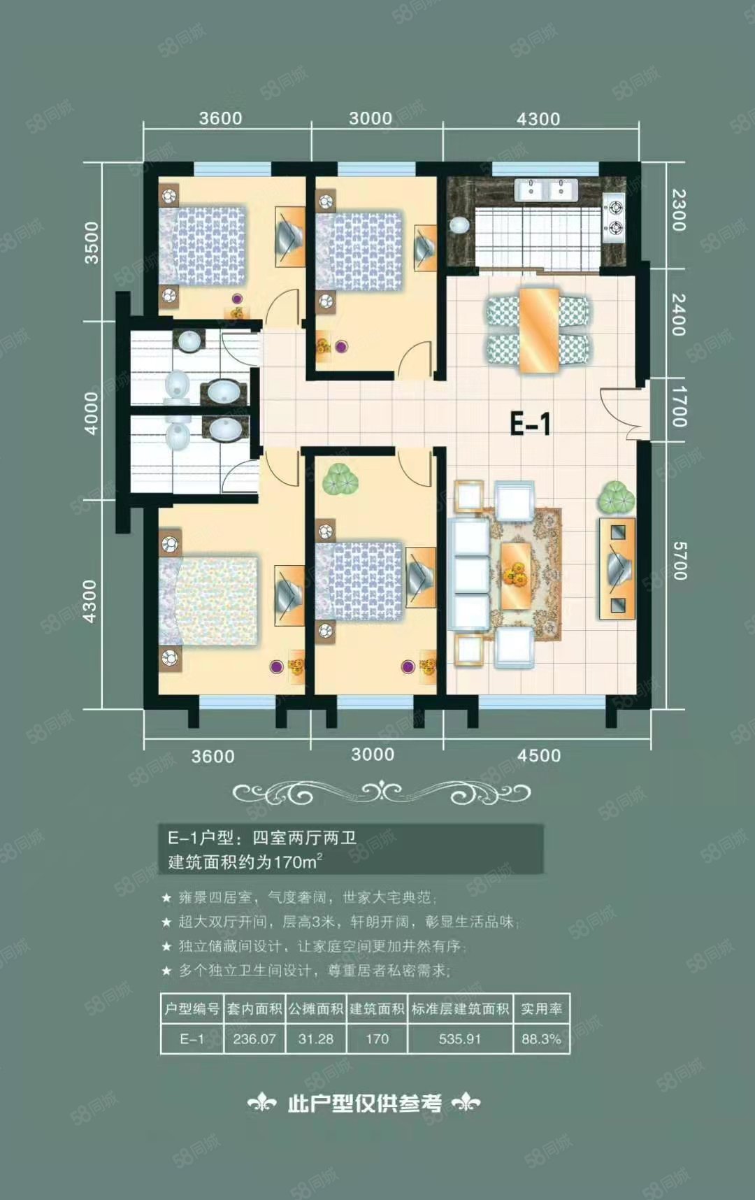 西宁万科城a区4室2厅2卫128㎡南北155万