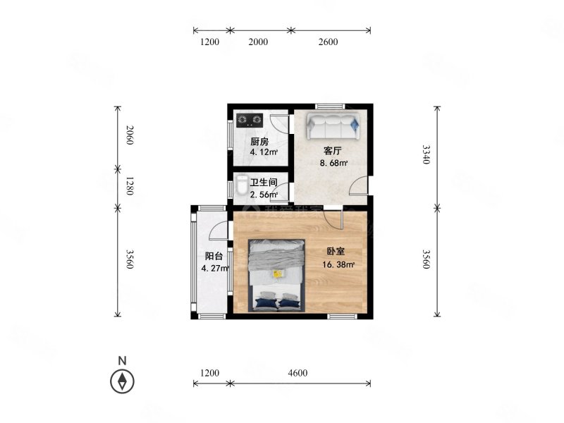 北三环中路43号院1室1厅1卫46.9㎡西南390万