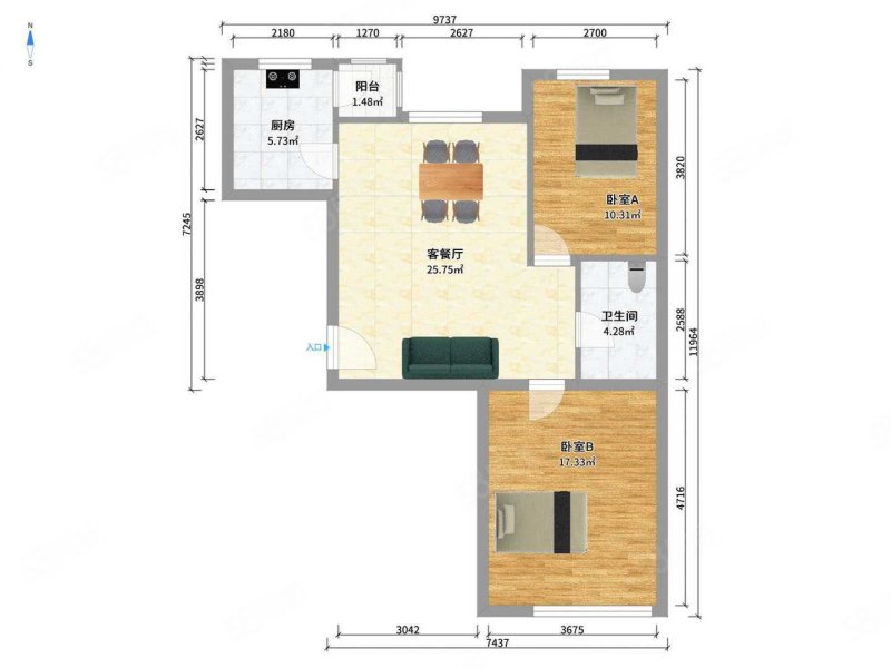 西山园中园2室2厅1卫91.85㎡南北138万