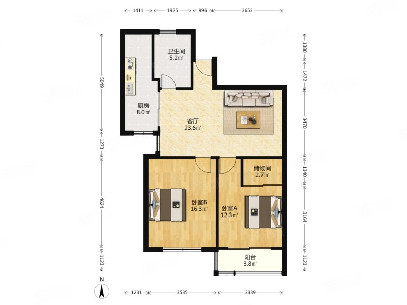 静安恬园2室2厅1卫84.82㎡南730万