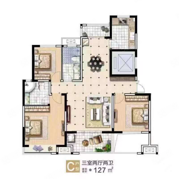 建业橙园3室2厅2卫127㎡南59.69万