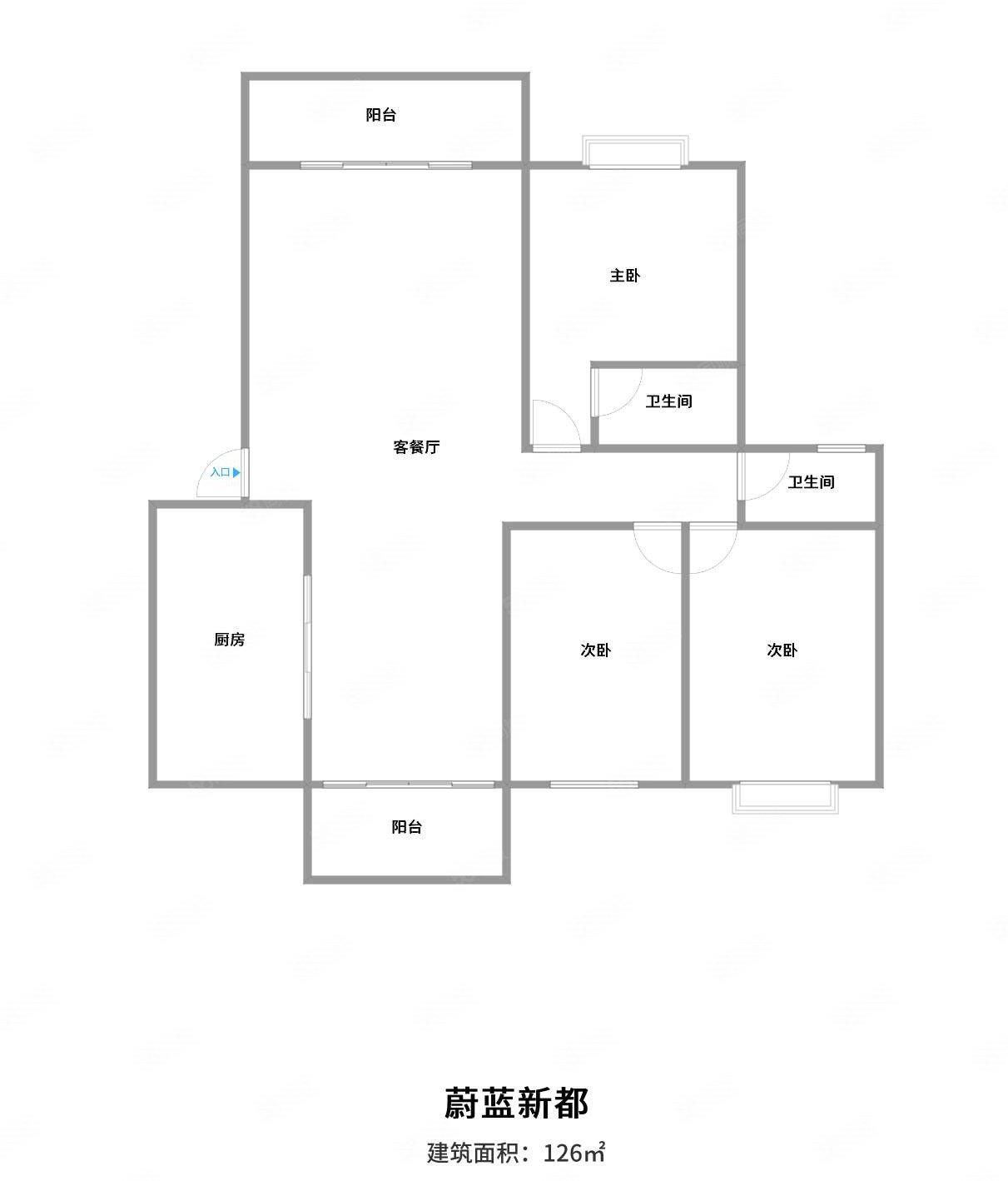 蔚蓝新都(南区)3室2厅2卫129㎡南北65万