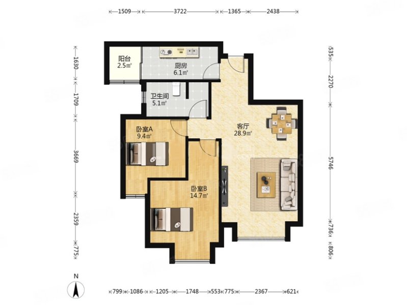 心灵家园2室2厅1卫85.71㎡南136万