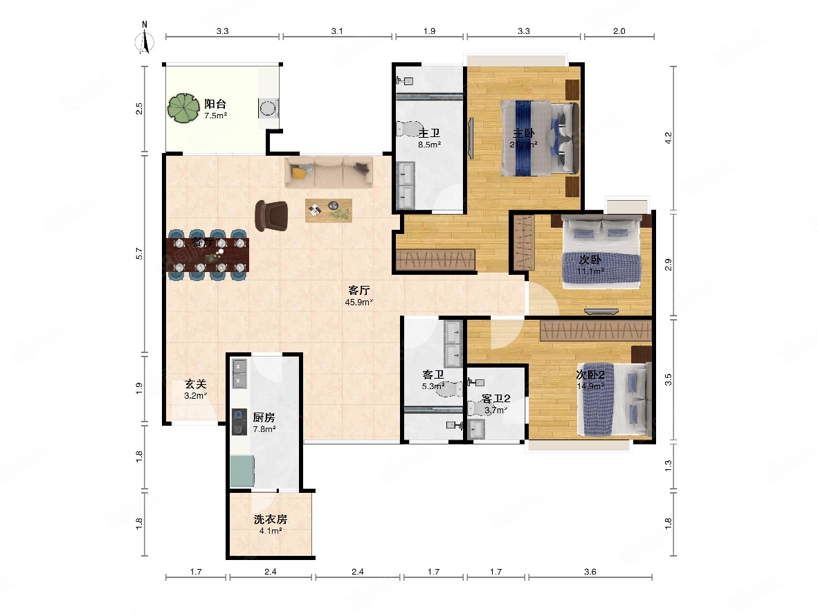 蔚蓝卡地亚花园城蔚蓝阁a区4室2厅3卫180.97㎡东850万