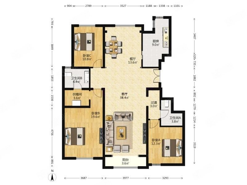 融科钧廷3室2厅2卫162.8㎡南北540万