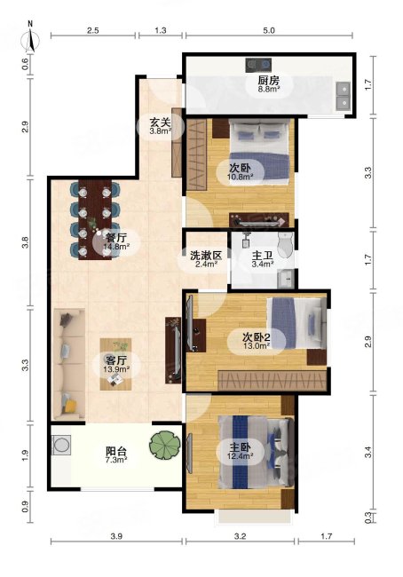 保利公园九里(5期)3室2厅1卫91.15㎡南北165万