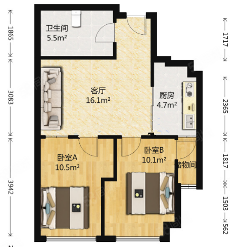 绿色家园小区2室2厅1卫67.49㎡南46万