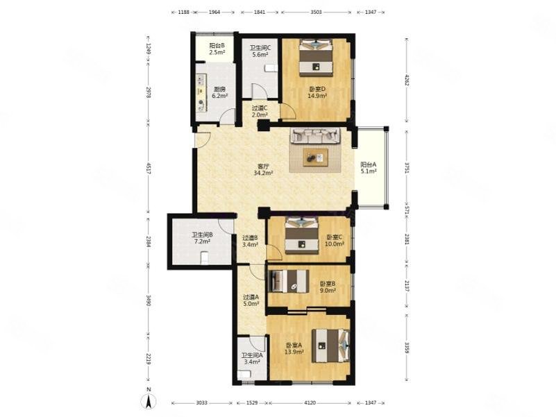 日壇晶華4室1廳3衛(wèi)186.61㎡南北1600萬