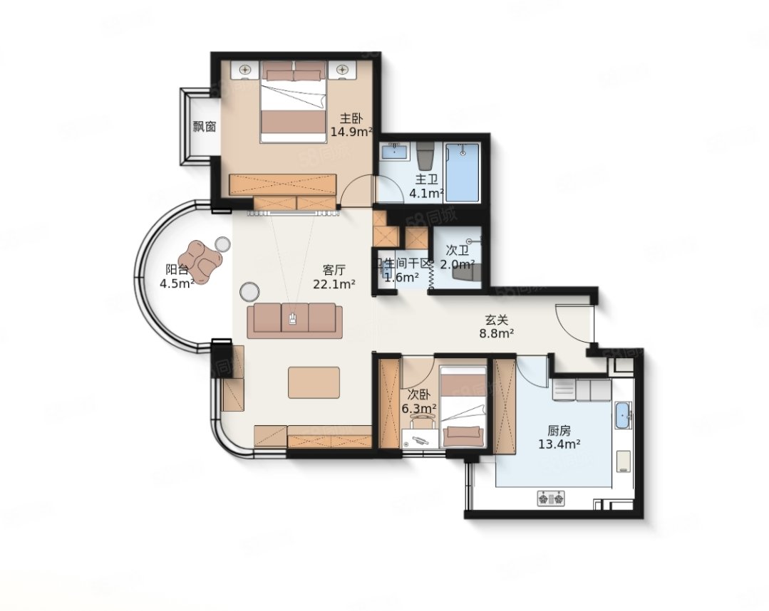 鵬潤(rùn)家園2室2廳2衛(wèi)109.29㎡南638萬(wàn)