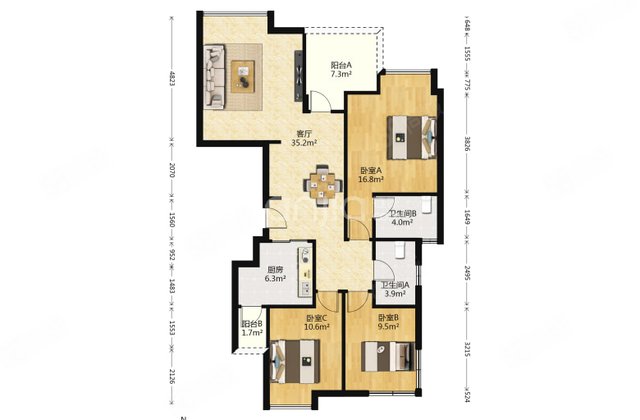 中海熙苑(二期)3室2厅115.12㎡205万二手房图片