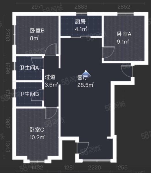 东方丽城(B区)3室2厅1卫110㎡南北101万