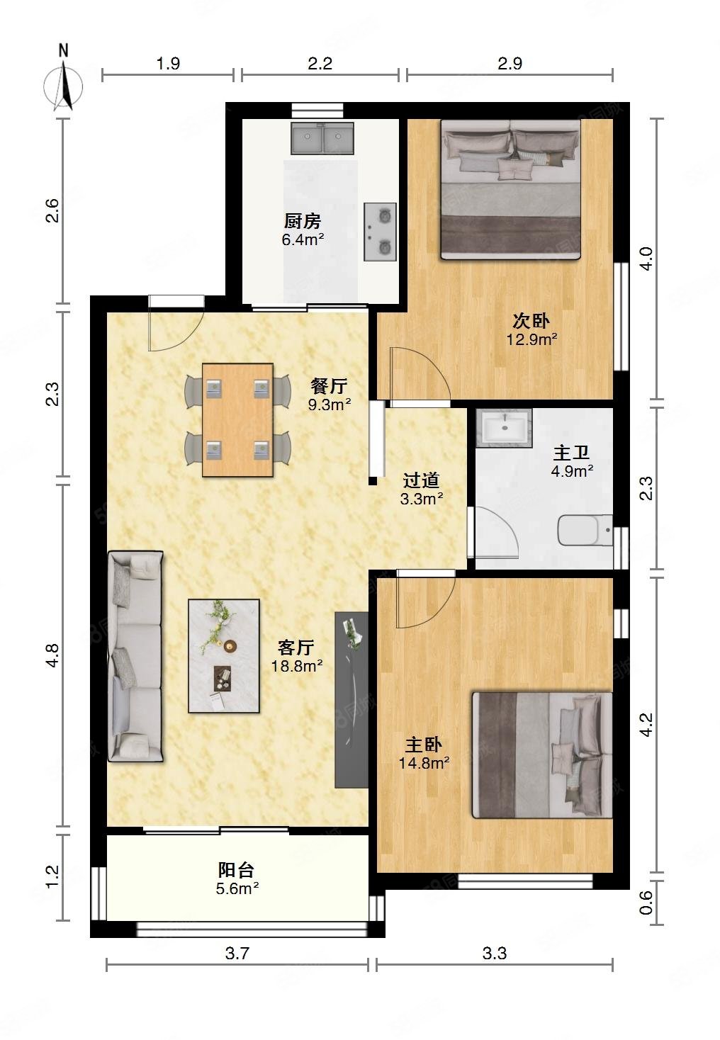 联投金色港湾2室2厅1卫81㎡南北100万