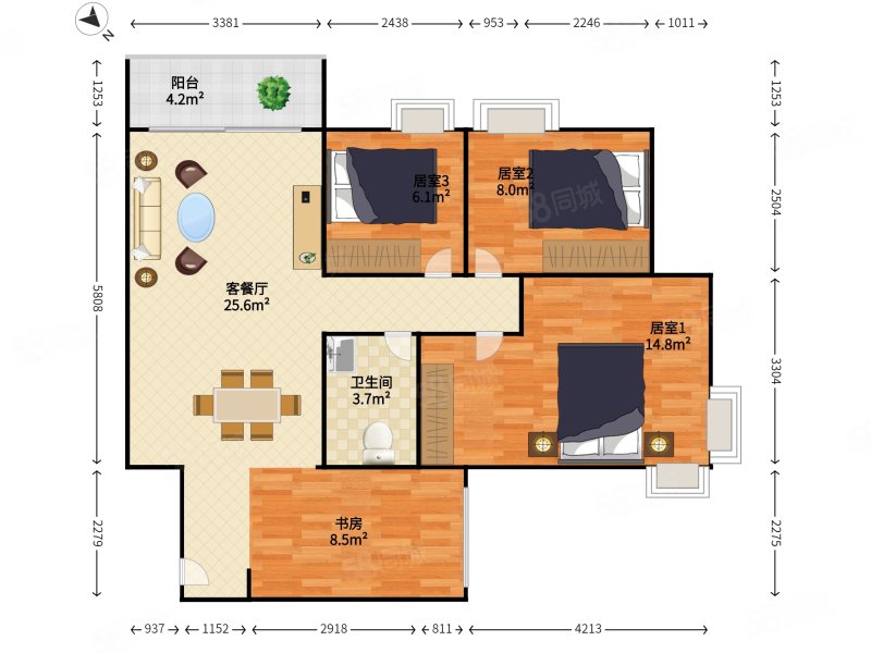 梧桐山新居4室2厅1卫78.94㎡东350万