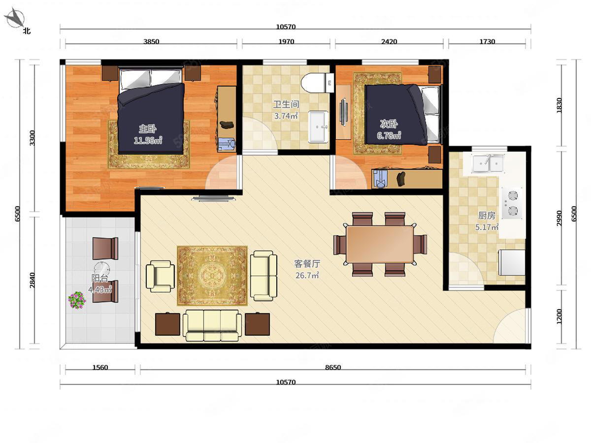 莲丰雅苑2室2厅1卫45.82㎡南158万