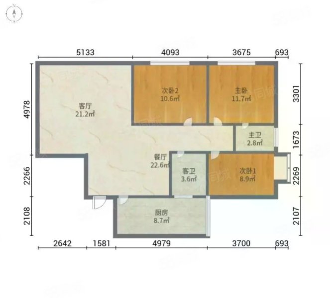 泓福大厦3室2厅2卫96㎡南北49万