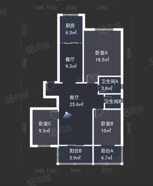 开元小区(新城)3室2厅2卫123.07㎡南北88万