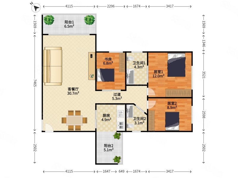 福兴花园3室2厅2卫98㎡东南650万