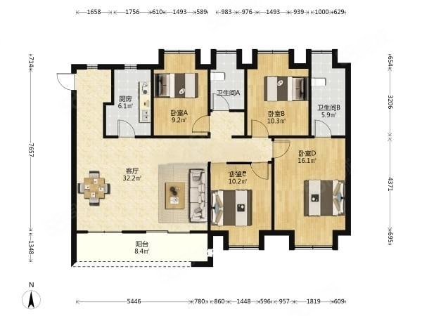 光谷和昌城逸园4室2厅2卫140㎡南北260万