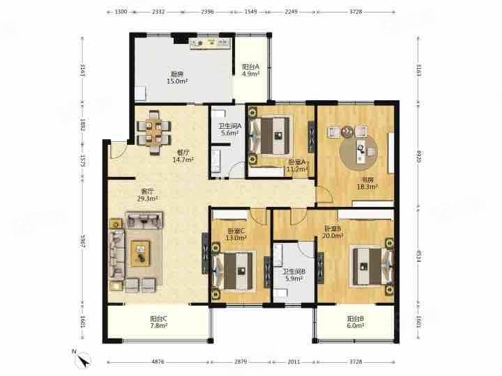 航天城甲3区4室2厅2卫174.36㎡南139万