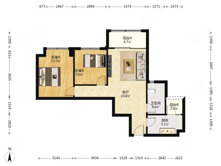 心灵家园2室1厅1卫78.9㎡北132万