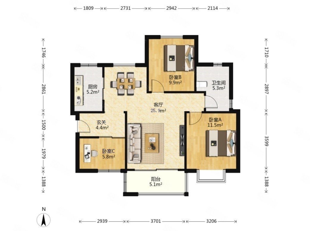 临滨苑3室2厅1卫89.58㎡西160万