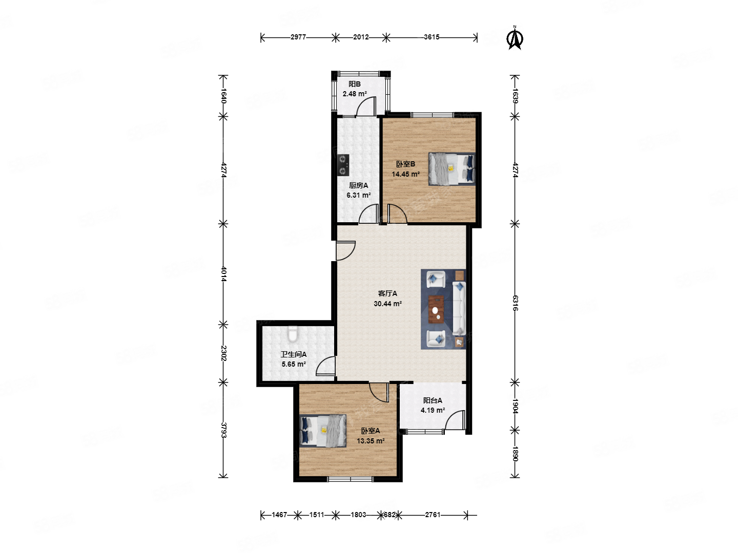 天通東苑二區(qū)2室1廳1衛(wèi)91.71㎡南北390萬