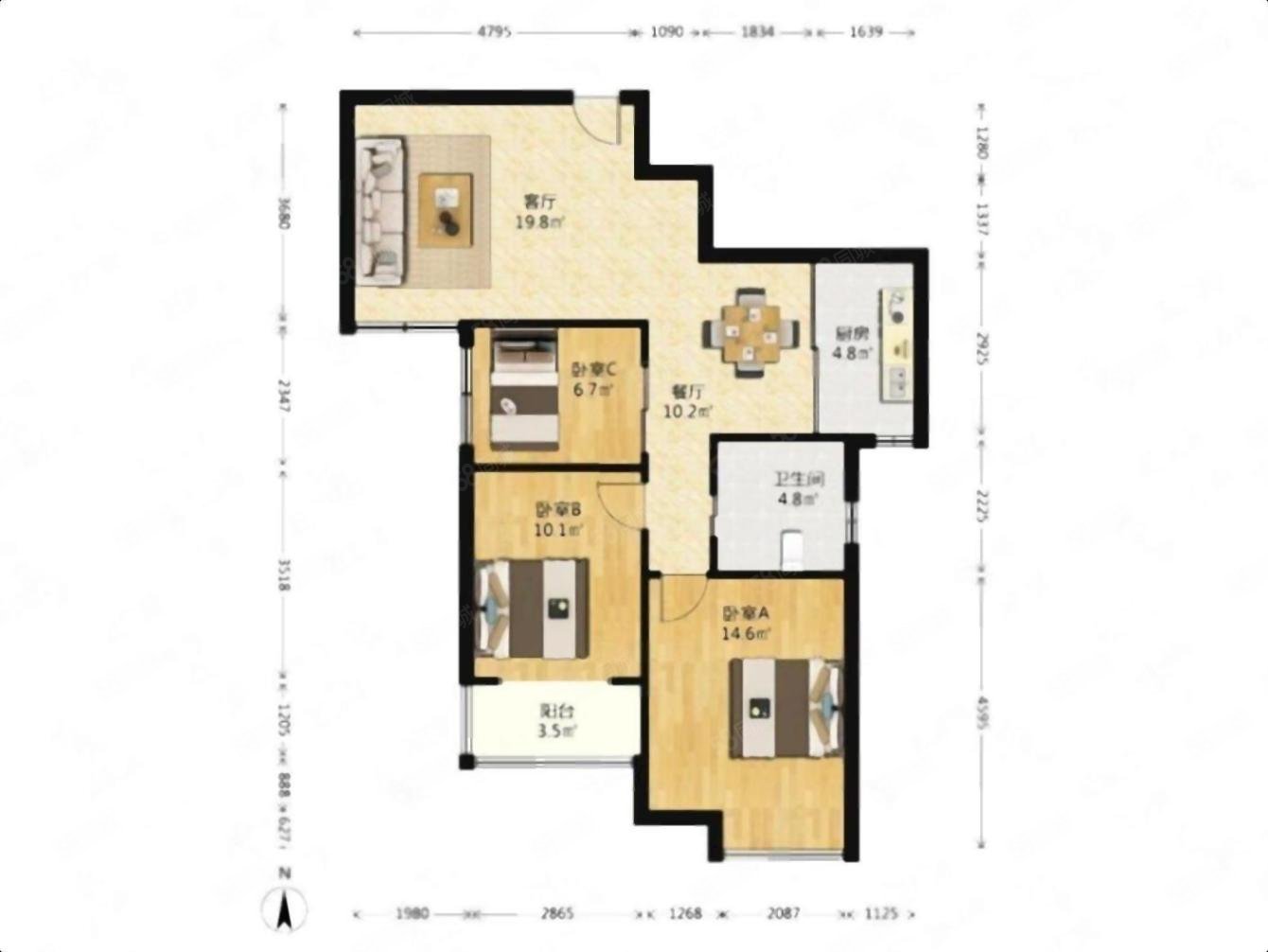 金陵王榭3室1厅1卫94.82㎡南北298万