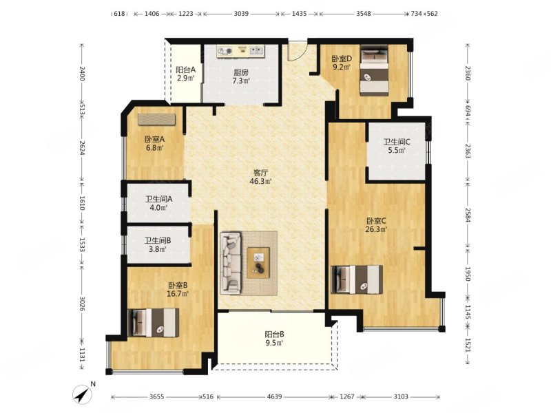 怡翠世嘉花园4室2厅3卫151.93㎡南240万