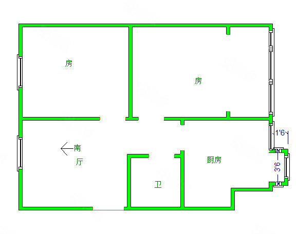 广播大院2室1厅1卫69.24㎡南北104万