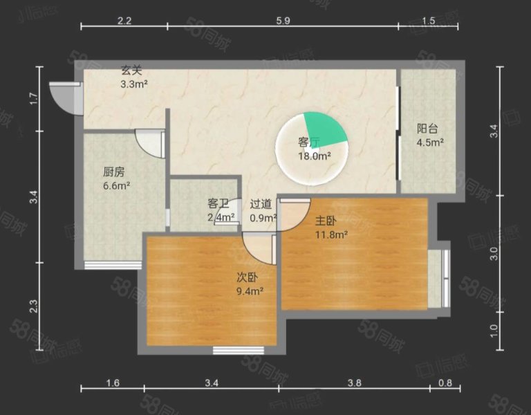 吉旺东福宏洲(二期)2室2厅1卫78㎡南北37.6万