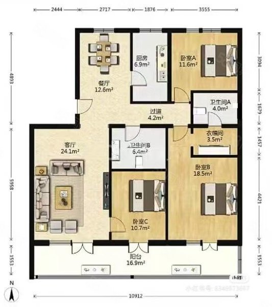 中央新城4室2厅2卫135㎡南北73万