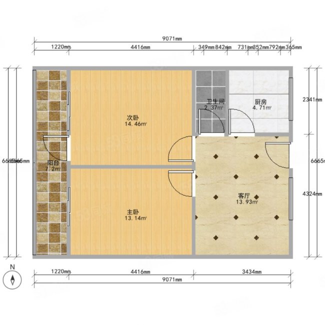 西城坊小区2室1厅1卫59.72㎡南49.8万