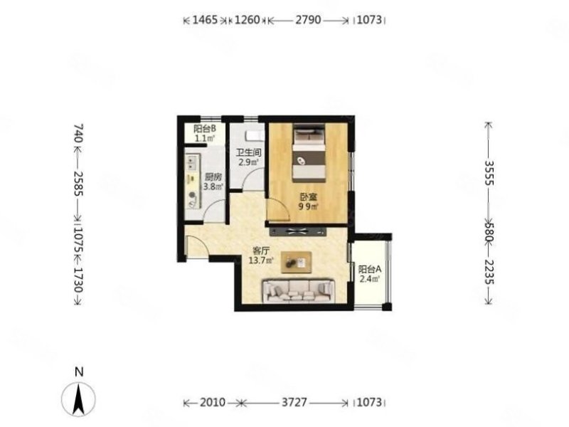 南海家园四里1室1厅1卫49㎡东北234万