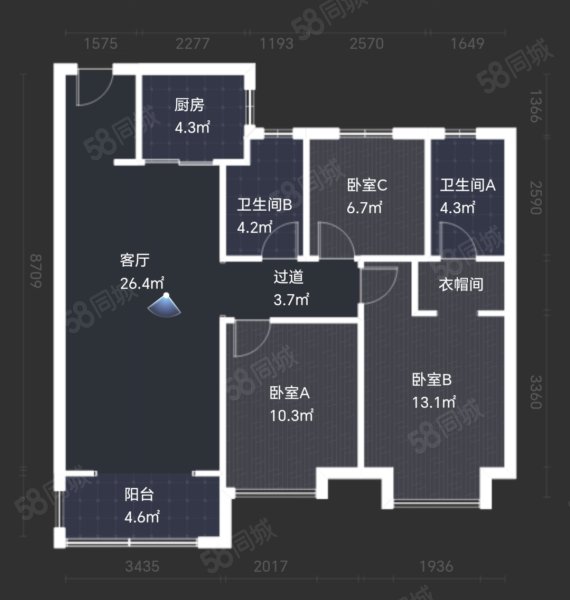 金辉高新云璟3室2厅2卫106.4㎡南北217万