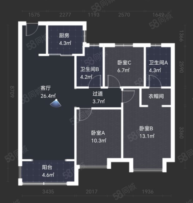 金辉高新云璟3室2厅2卫106.4㎡南北217万