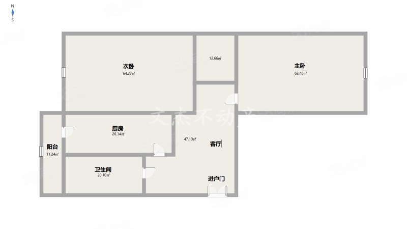 化塑社区2室1厅1卫62.84㎡东西13.5万