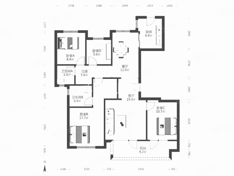 融创观澜府4室2厅2卫140.88㎡南北170万